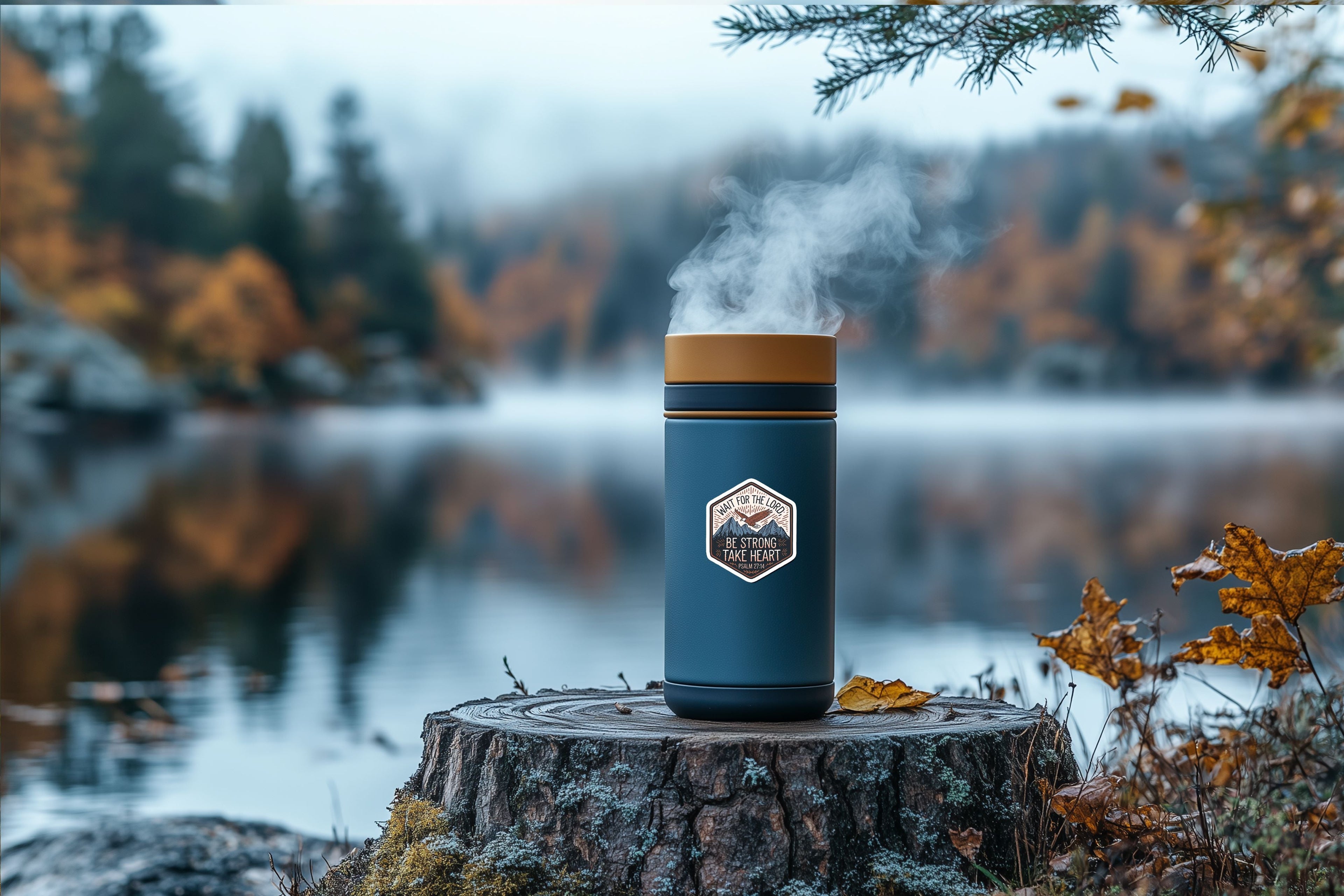 Wait for the Lord; Be Strong and Take Heart" Psalm 27:14 Christian Bible Verse Sticker